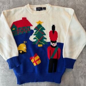 Vintage LeRoy women's M White Blue Holiday Christmas Nutcracker Sweater